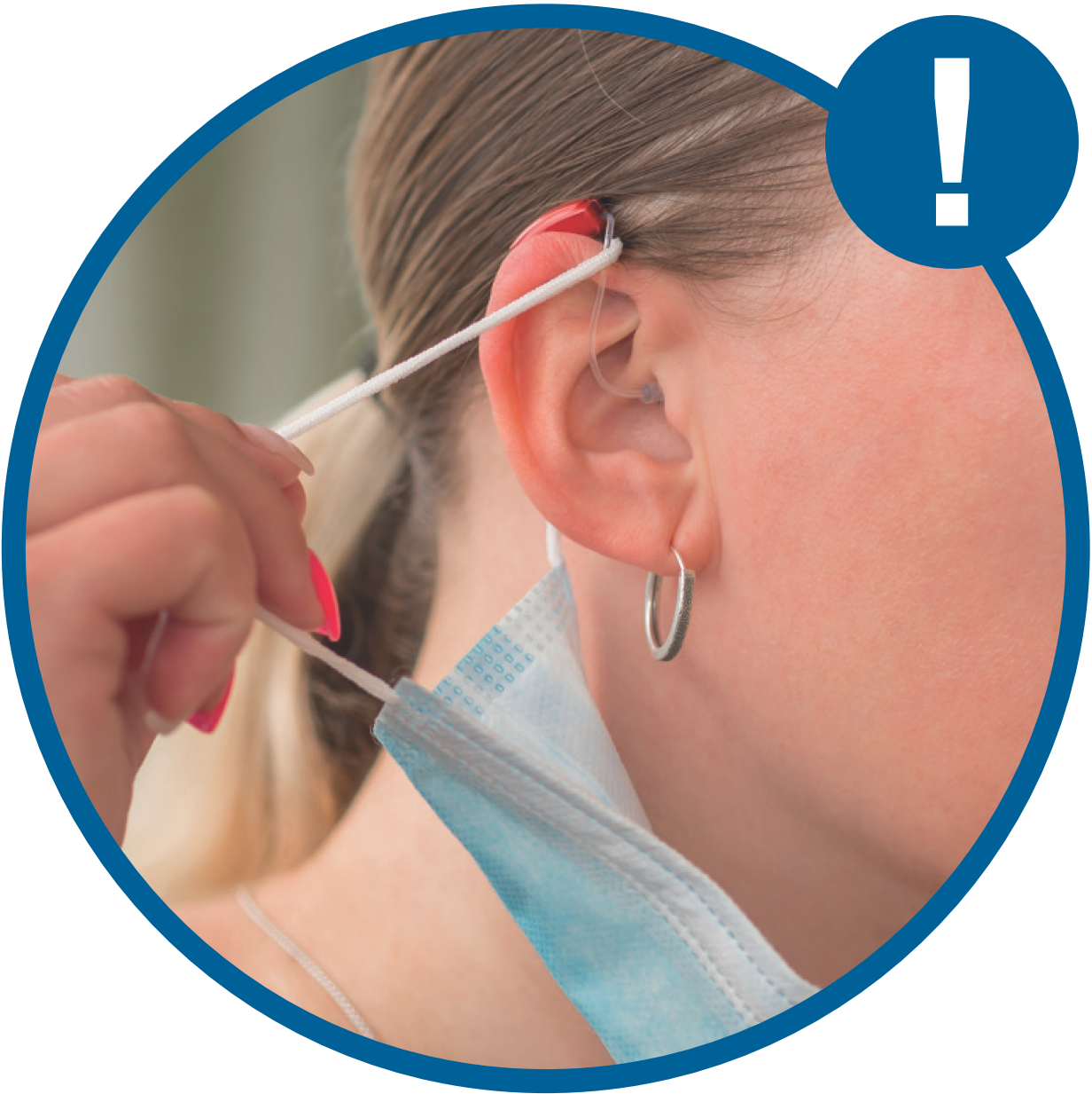 Protect against loss of the hearing aid - remove mouth-nose protection correctly
